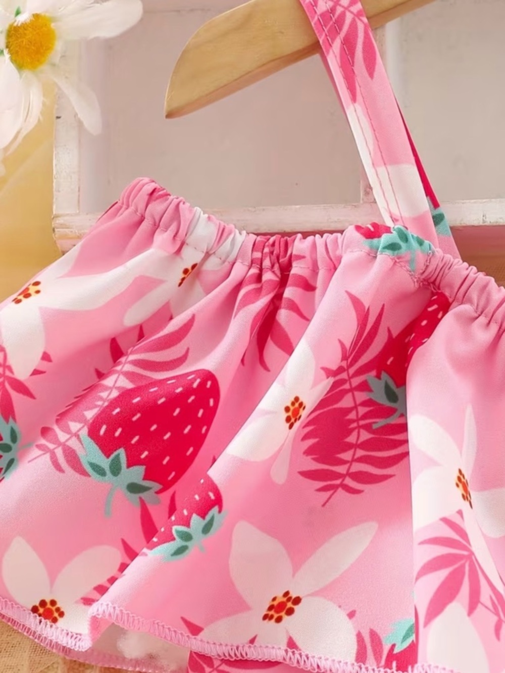 NWT Girls Pink Romper and a Matching Hat Featuring Strawberry and Floral Prints - Picture 2 of 5